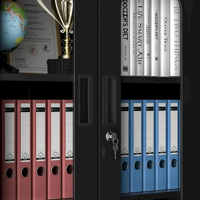 5-Tier Metal Storage Cabinet Glass Display Cabinet with Lockable Doors and Adjustable Shelves