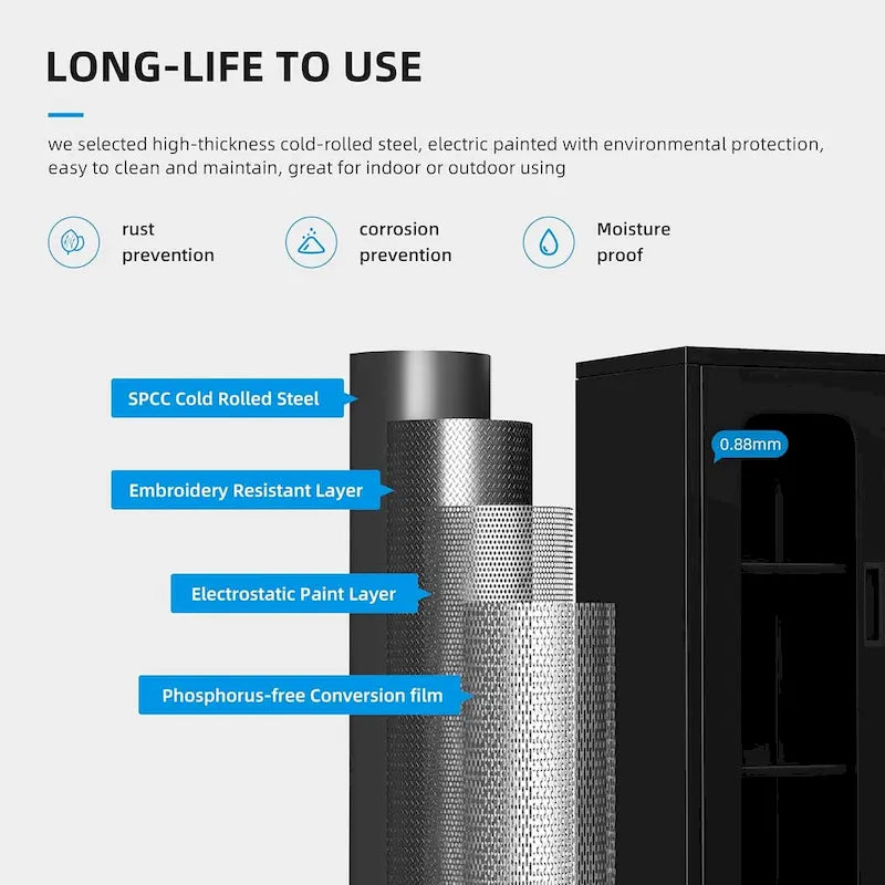 5-Tier Metal Storage Cabinet Glass Display Cabinet with Lockable Doors and Adjustable Shelves
