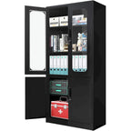 5-Tier Metal Storage Cabinet Glass Display Cabinet with Lockable Doors and Adjustable Shelves