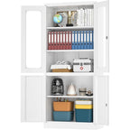 5-Tier Metal Storage Cabinet Glass Display Cabinet with Lockable Doors and Adjustable Shelves