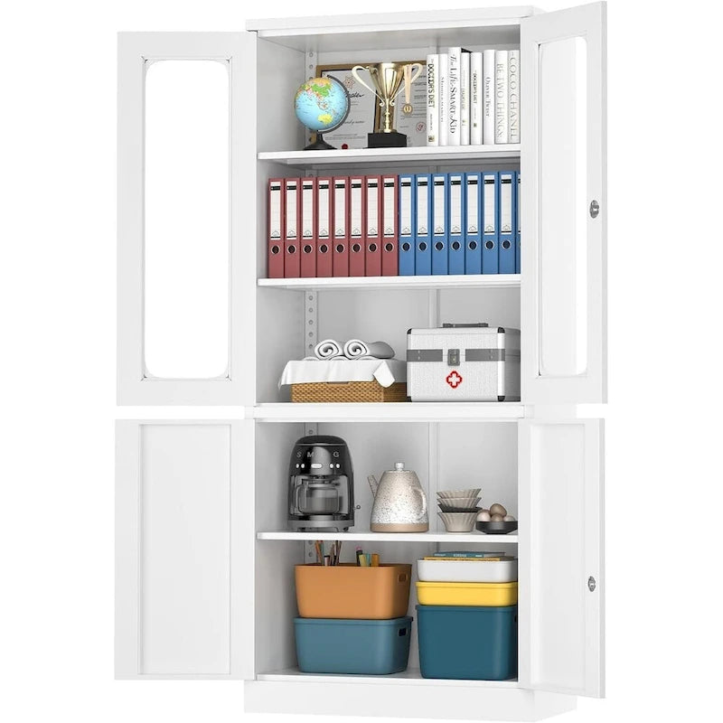 5-Tier Metal Storage Cabinet Glass Display Cabinet with Lockable Doors and Adjustable Shelves