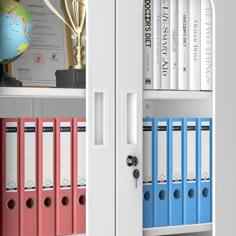 5-Tier Metal Storage Cabinet Glass Display Cabinet with Lockable Doors and Adjustable Shelves