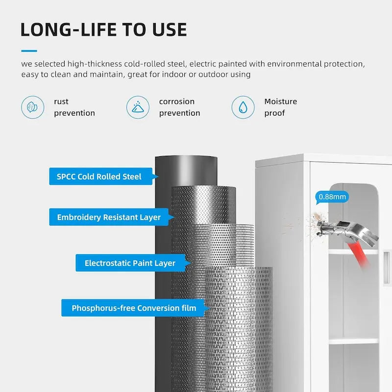 5-Tier Metal Storage Cabinet Glass Display Cabinet with Lockable Doors and Adjustable Shelves