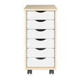 Adeptus Original Roll Cart, Solid Wood, 6 Drawer Narrow Roll Cart, Natural and White