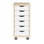 Adeptus Original Roll Cart, Solid Wood, 6 Drawer Narrow Roll Cart, Natural and White