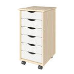 Adeptus Original Roll Cart, Solid Wood, 6 Drawer Narrow Roll Cart, Natural and White