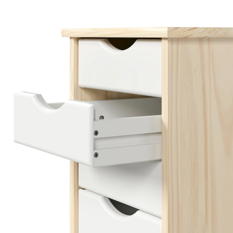 Adeptus Original Roll Cart, Solid Wood, 6 Drawer Narrow Roll Cart, Natural and White