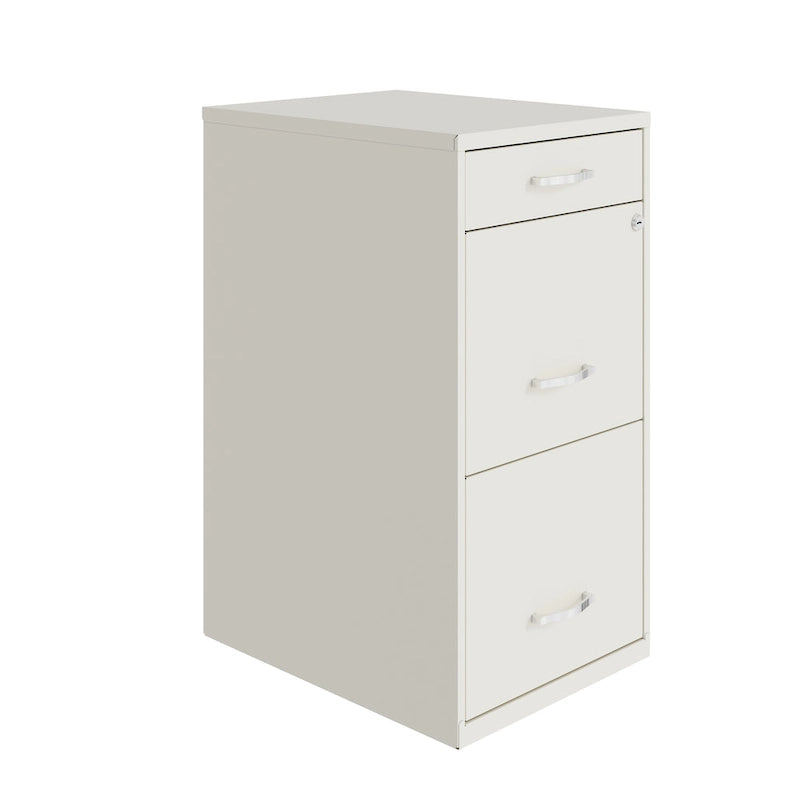 Space Solutions 18 Deep 3 Drawer Metal File Cabinet, Pearl White