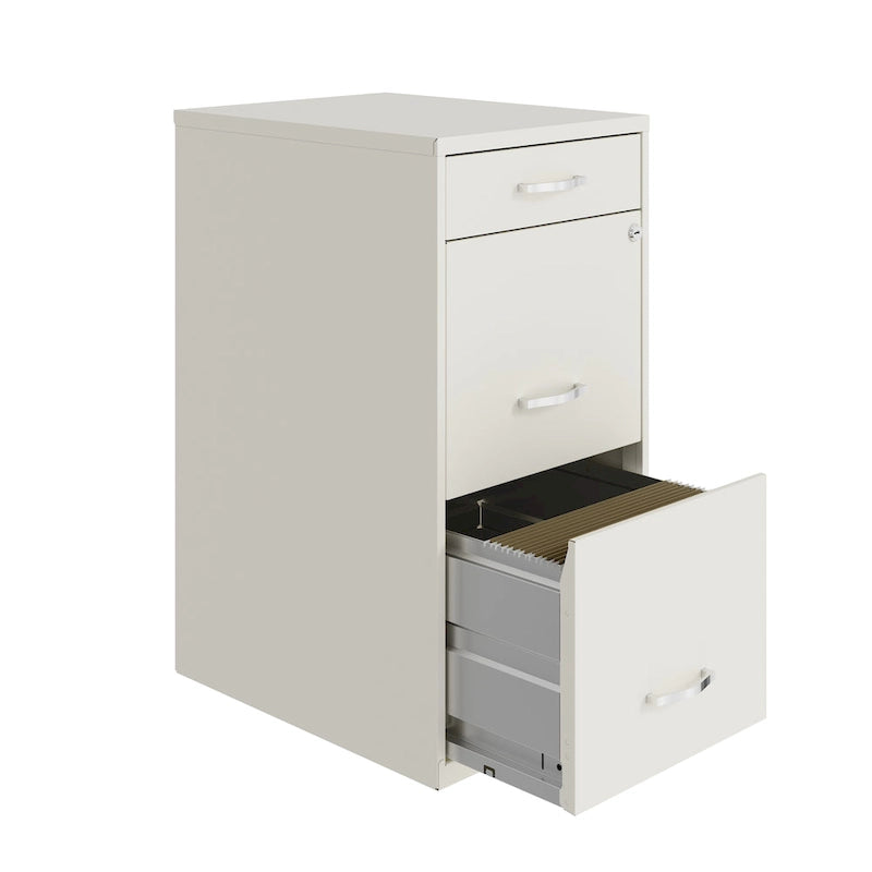Space Solutions 18 Deep 3 Drawer Metal File Cabinet, Pearl White