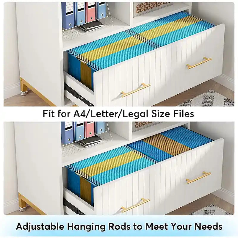 File Cabinet with Drawer, Letter/Letter/A4 Size, Adjustable Rod