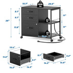 3 Drawer Wood File Cabinet with Socket Rolling Lateral Locking