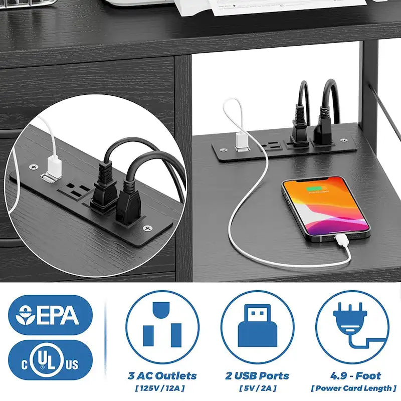 3 Drawer Wood File Cabinet with Socket Rolling Lateral Locking