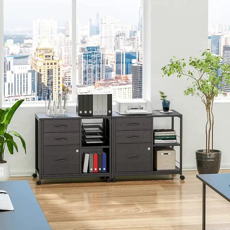 3 Drawer Wood File Cabinet with Socket Rolling Lateral Locking