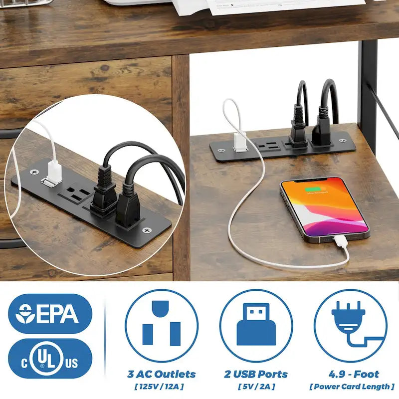 3 Drawer Wood File Cabinet with Socket Rolling Lateral Locking