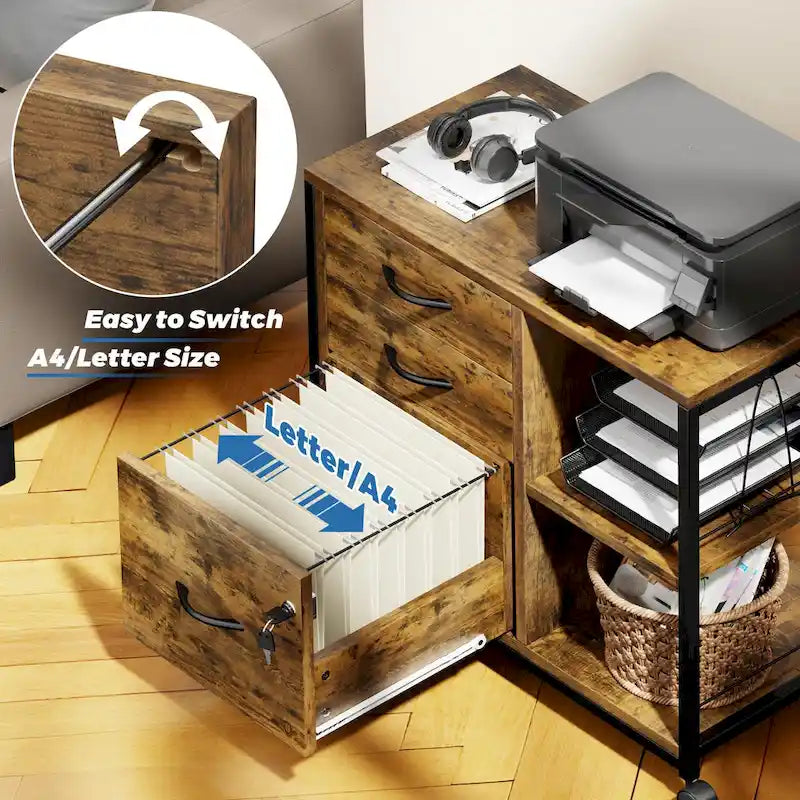 3 Drawer Wood File Cabinet with Socket Rolling Lateral Locking