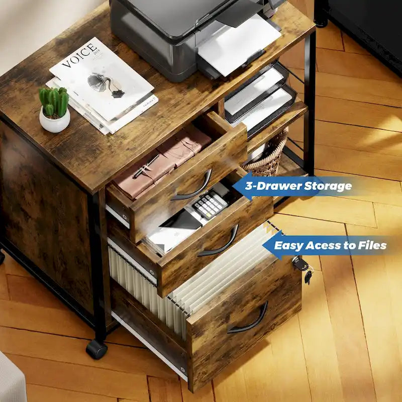 3 Drawer Wood File Cabinet with Socket Rolling Lateral Locking