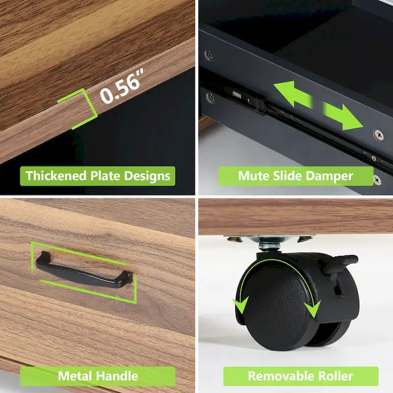 2 Drawers Lateral File Cabinets 43 inches Mobile Filing Cabinet Printer Stand Office Cabinet