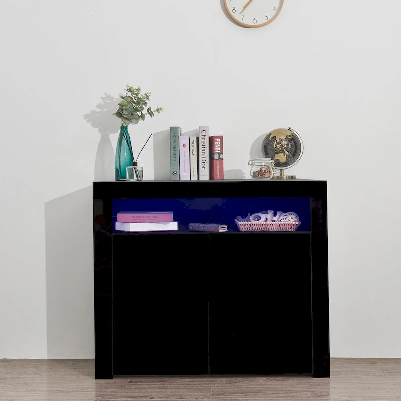 Contemporary 2-Door Storage Cabinet with LED Lights