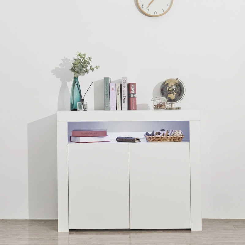 Contemporary 2-Door Storage Cabinet with LED Lights