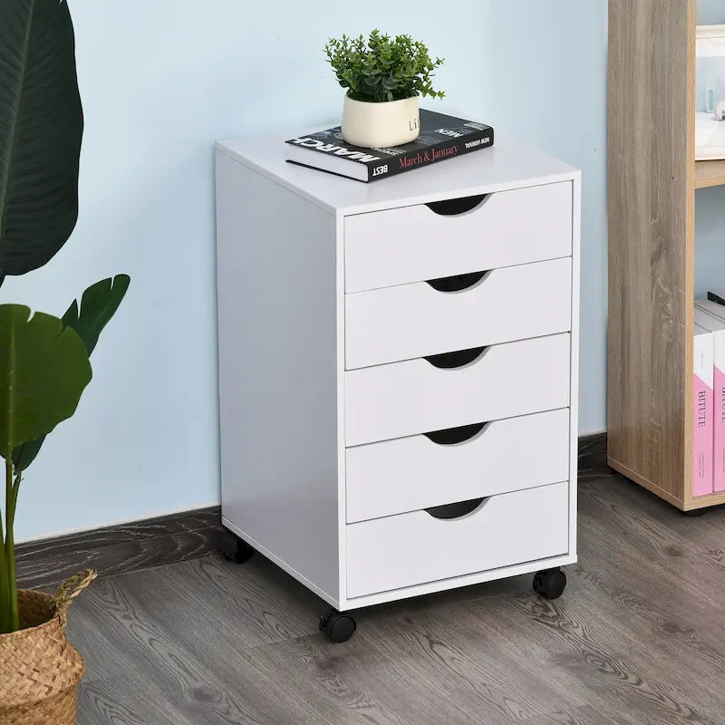 HOMCOM 5 Drawer Storage Organizer with Nordic Minimalist Modern Style & Wheels - 15.75*15.75*26.5