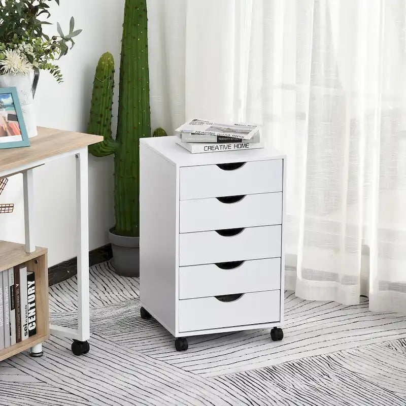 HOMCOM 5 Drawer Storage Organizer with Nordic Minimalist Modern Style & Wheels - 15.75*15.75*26.5
