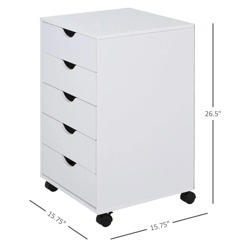 HOMCOM 5 Drawer Storage Organizer with Nordic Minimalist Modern Style & Wheels - 15.75*15.75*26.5