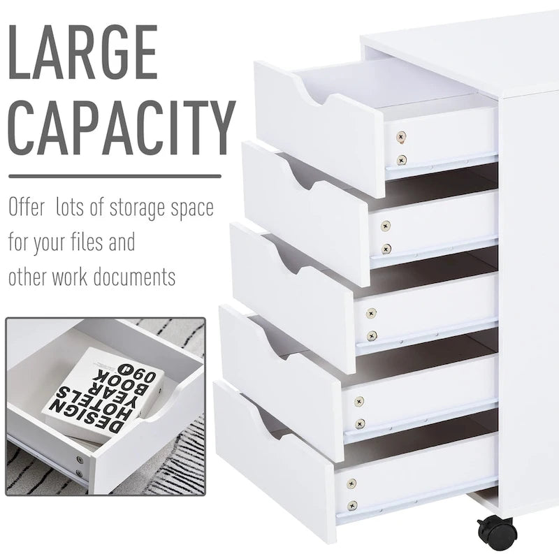 HOMCOM 5 Drawer Storage Organizer with Nordic Minimalist Modern Style & Wheels - 15.75*15.75*26.5