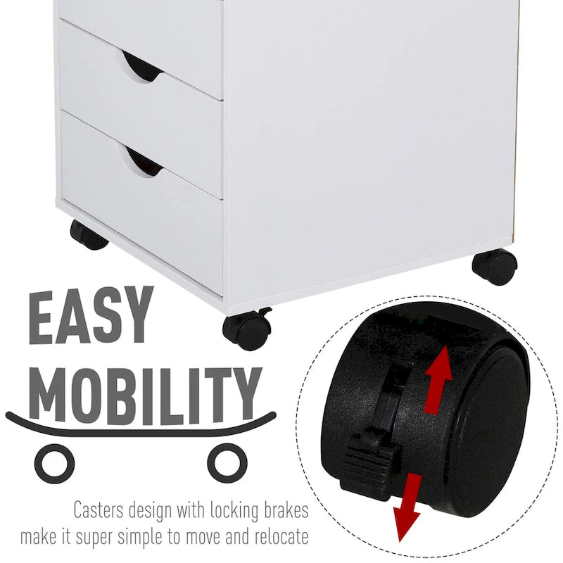HOMCOM 5 Drawer Storage Organizer with Nordic Minimalist Modern Style & Wheels - 15.75*15.75*26.5