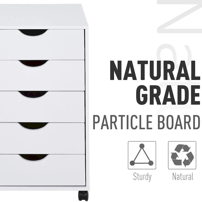 HOMCOM 5 Drawer Storage Organizer with Nordic Minimalist Modern Style & Wheels - 15.75*15.75*26.5