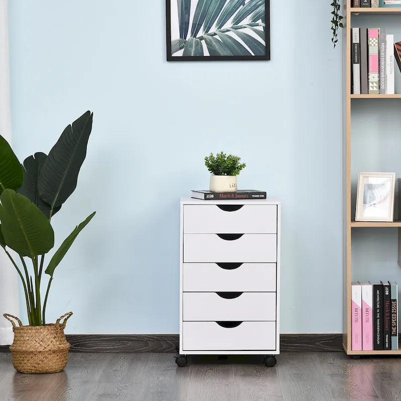 HOMCOM 5 Drawer Storage Organizer with Nordic Minimalist Modern Style & Wheels - 15.75*15.75*26.5