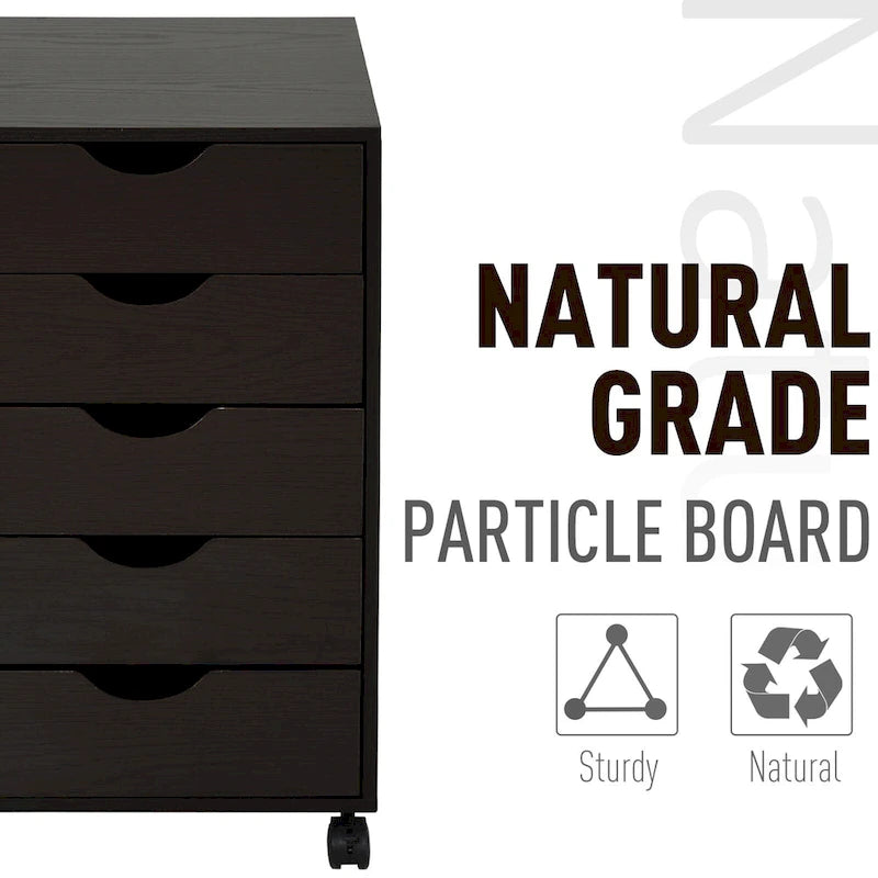 HOMCOM 5 Drawer Storage Organizer with Nordic Minimalist Modern Style & Wheels - 15.75*15.75*26.5