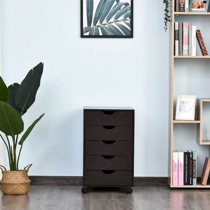 HOMCOM 5 Drawer Storage Organizer with Nordic Minimalist Modern Style & Wheels - 15.75*15.75*26.5