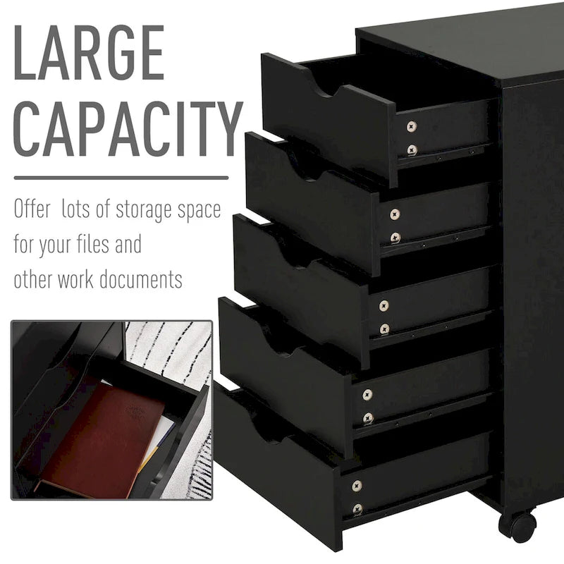 HOMCOM 5 Drawer Storage Organizer with Nordic Minimalist Modern Style & Wheels - 15.75*15.75*26.5