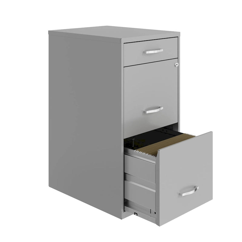 Space Solutions 18 Deep 3 Drawer Metal File Cabinet, Arctic Silver