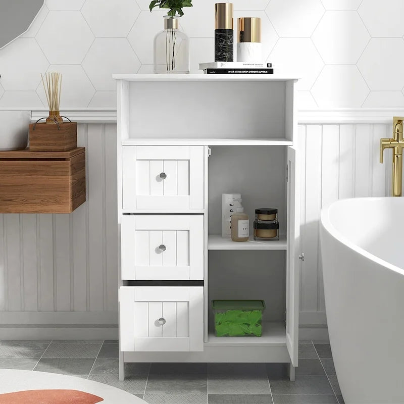 1-Shelf & 3-Drawer Wood Storage Organizer, Bathroom Storage Cabinet