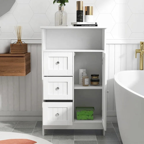 1-Shelf & 3-Drawer Wood Storage Organizer, Bathroom Storage Cabinet