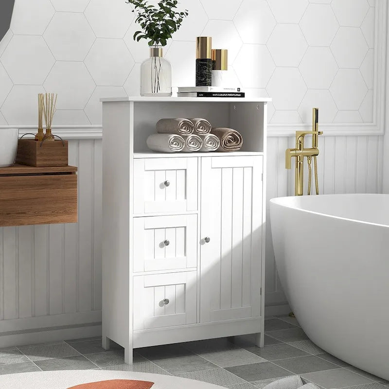 1-Shelf & 3-Drawer Wood Storage Organizer, Bathroom Storage Cabinet