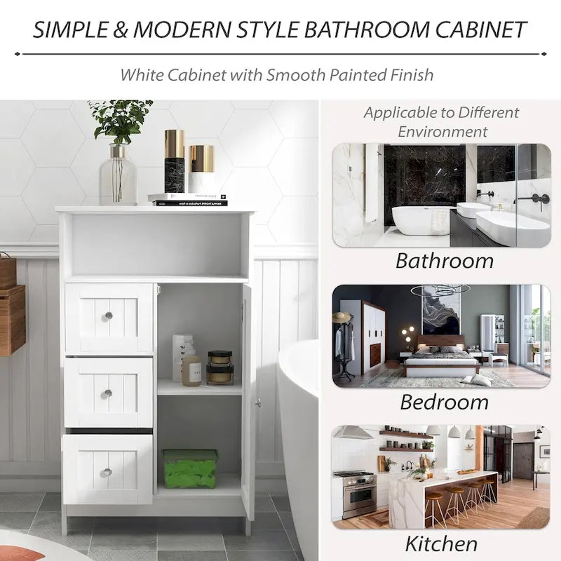 1-Shelf & 3-Drawer Wood Storage Organizer, Bathroom Storage Cabinet