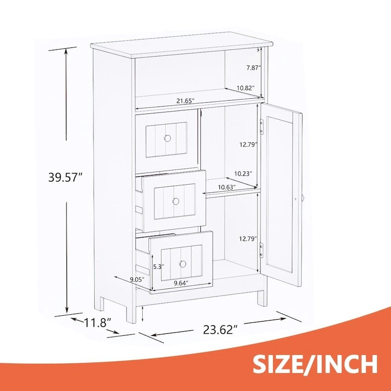 1-Shelf & 3-Drawer Wood Storage Organizer, Bathroom Storage Cabinet