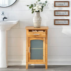 Simple Living Bamboo Glass Door Linen Floor Cabinet