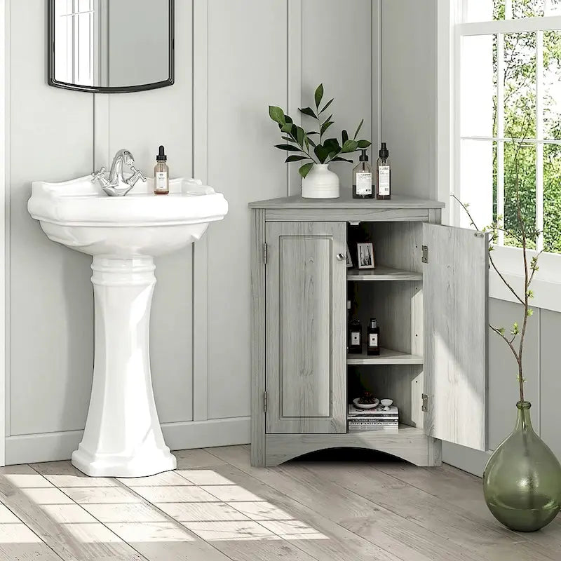 Free-Standing Corner Cabinet with 2 Doors and Adjustable Shelves - 31.5H