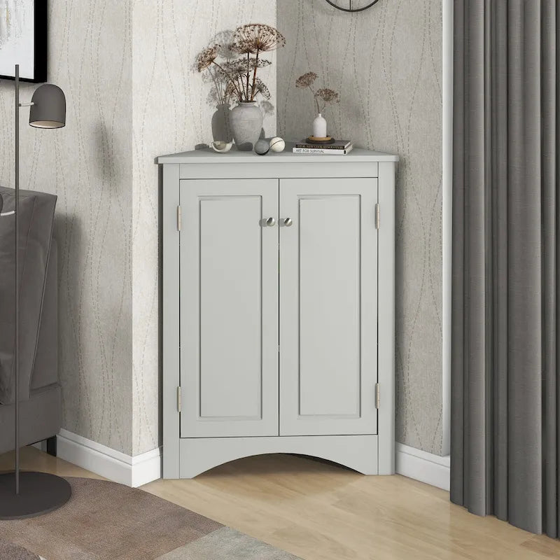 Free-Standing Corner Cabinet with 2 Doors and Adjustable Shelves - 31.5H