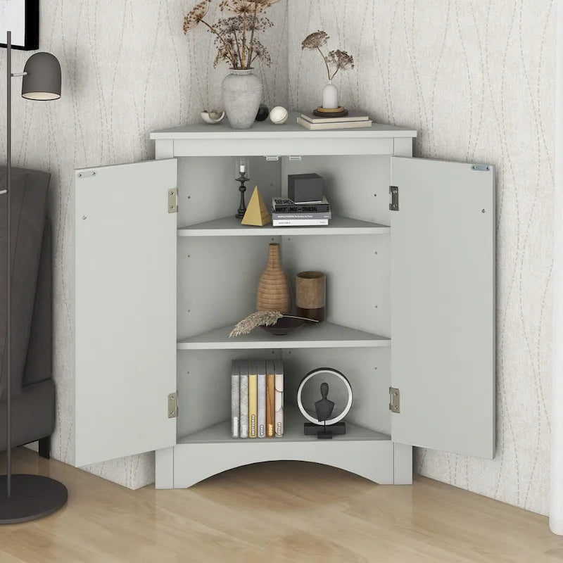 Free-Standing Corner Cabinet with 2 Doors and Adjustable Shelves - 31.5H