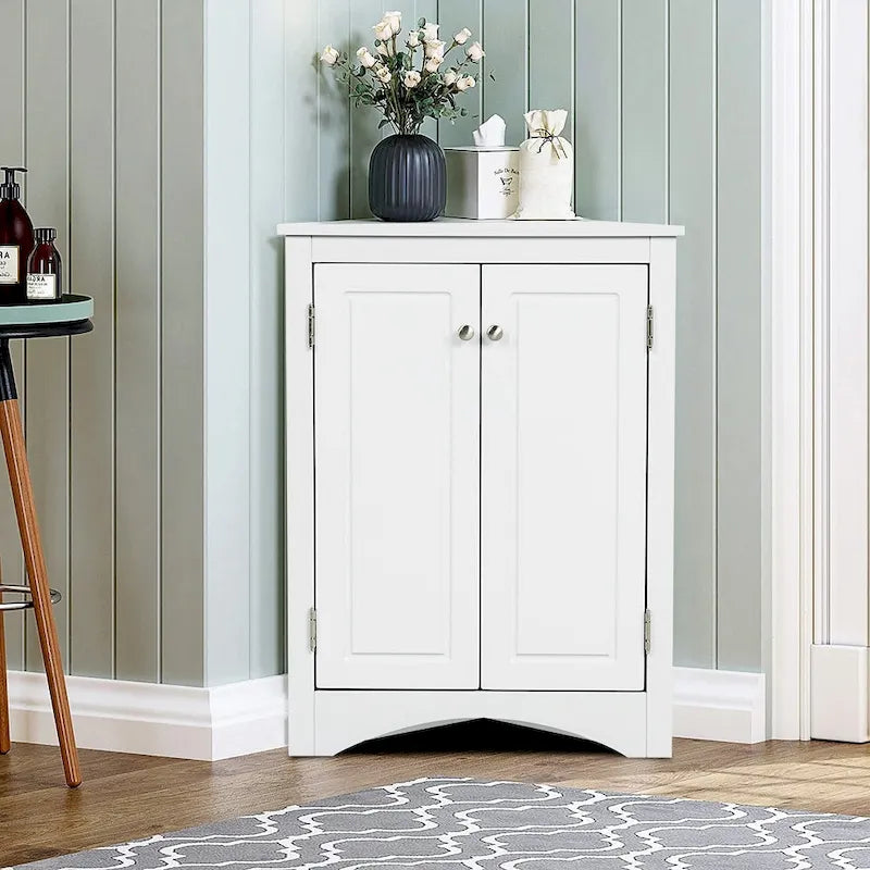 Free-Standing Corner Cabinet with 2 Doors and Adjustable Shelves - 31.5H