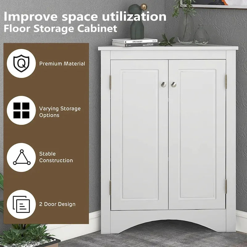Free-Standing Corner Cabinet with 2 Doors and Adjustable Shelves - 31.5H