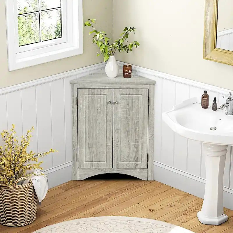 Free-Standing Corner Cabinet with 2 Doors and Adjustable Shelves - 31.5H