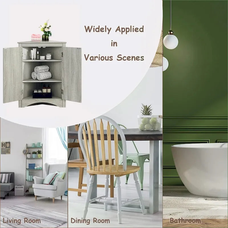 Free-Standing Corner Cabinet with 2 Doors and Adjustable Shelves - 31.5H
