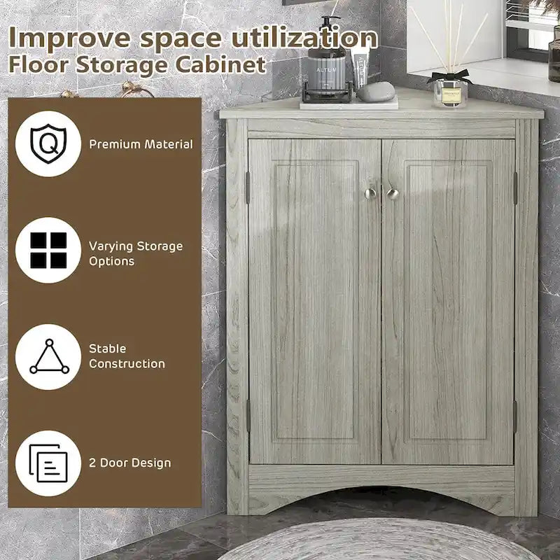 Free-Standing Corner Cabinet with 2 Doors and Adjustable Shelves - 31.5H