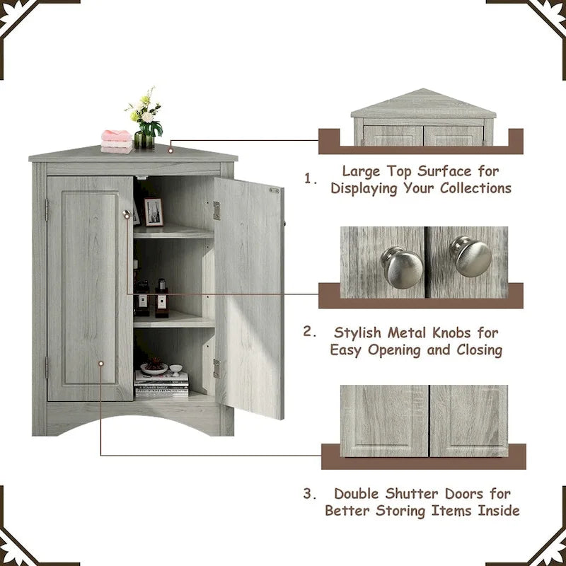 Free-Standing Corner Cabinet with 2 Doors and Adjustable Shelves - 31.5H