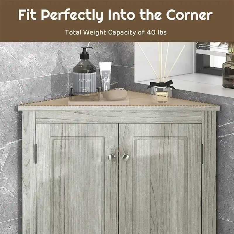 Free-Standing Corner Cabinet with 2 Doors and Adjustable Shelves - 31.5H